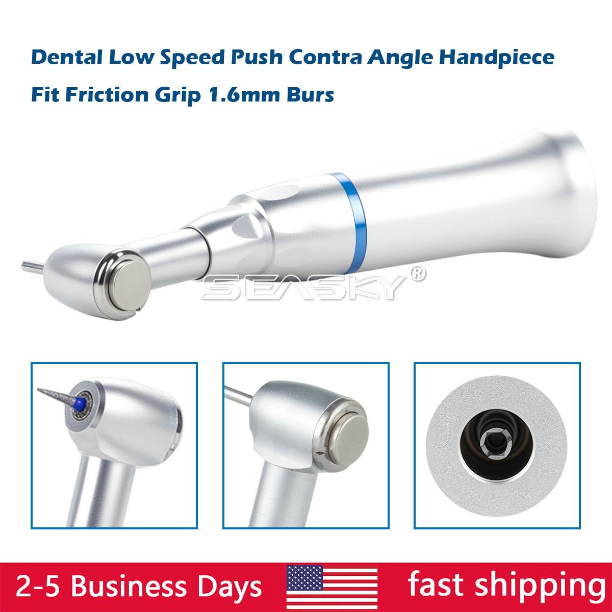 SEASKY Dental Low Speed Contra Angle Handpiece Push Button Fit FG 1.6mm Bur PAG