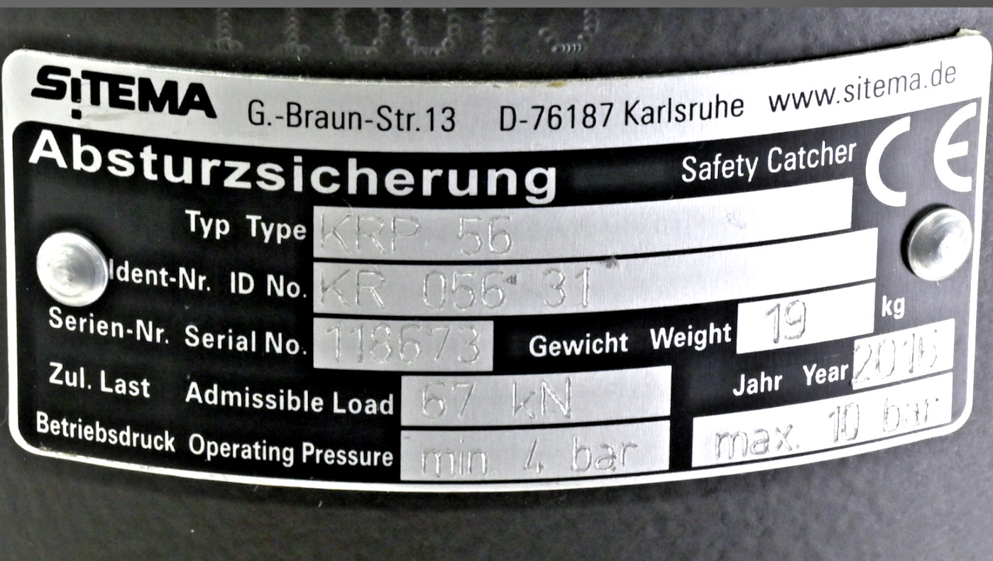 SITEMA KRP-56 KR 056 31 Pneumatic Safety Catcher Rod Lock, 4bar-10bar, 10 kN
