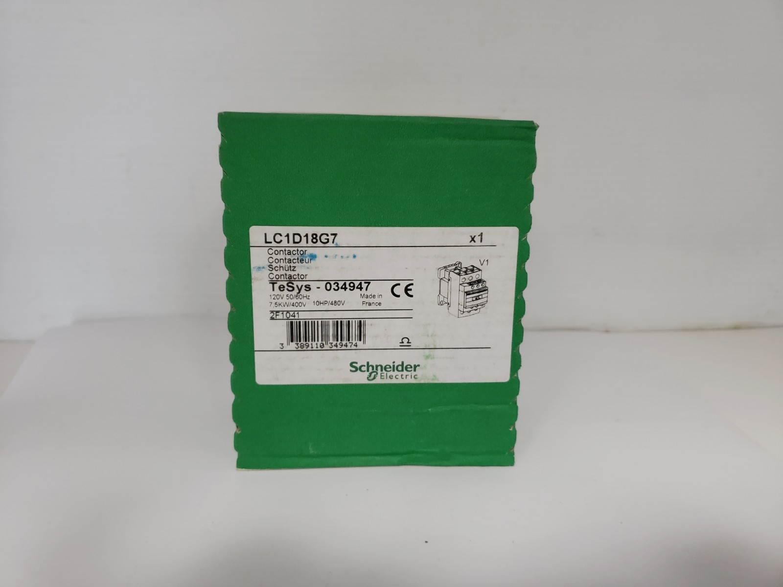 SCHNEIDER ELECTRIC LC1D18G7 CONTACTOR 3 POLE 120V 50/60HZ NIB
