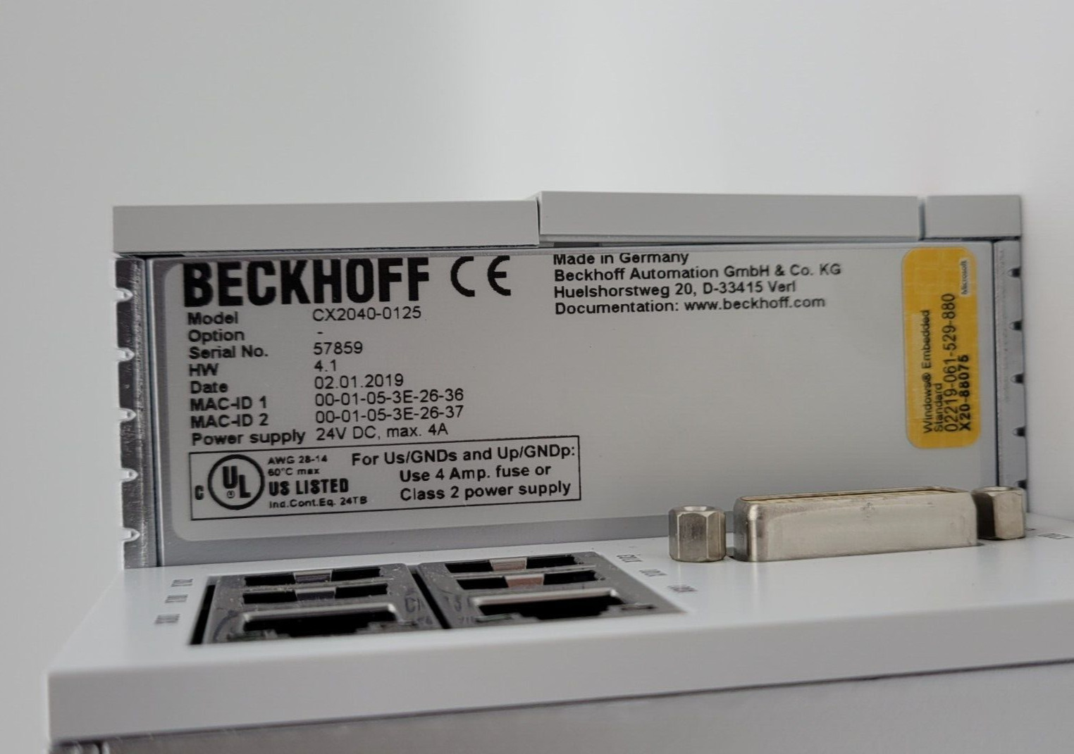 Beckhoff CX2040-0125 CPU Module Intel Core i7 2715QE 2.1GHz Quad-Core 4GB RAM
