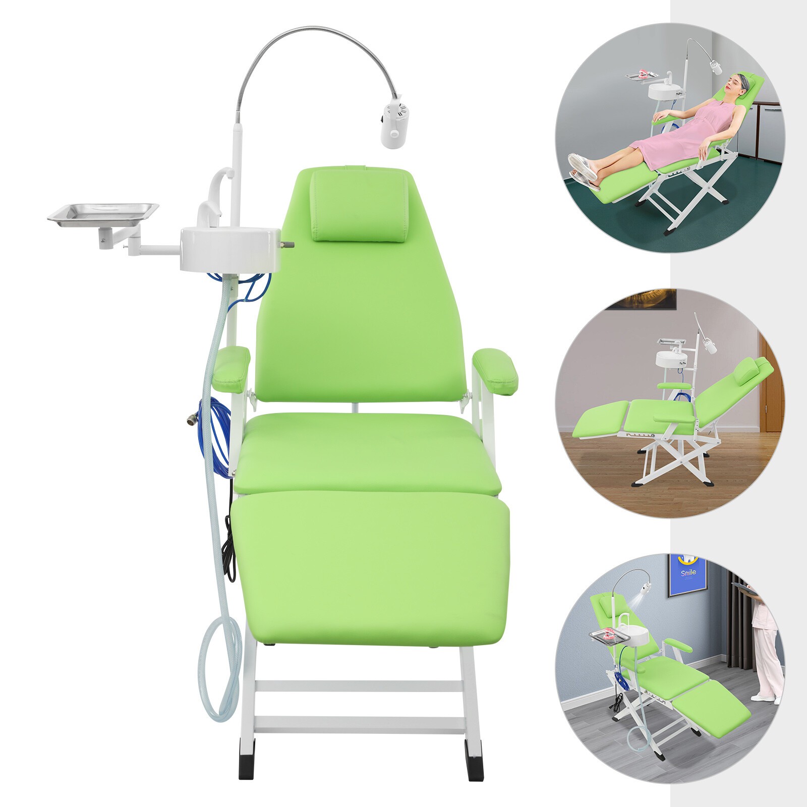 Portable Dental Chair Mobile Folding Chair Exam Chair w/Spittoon/LED Light/Hose