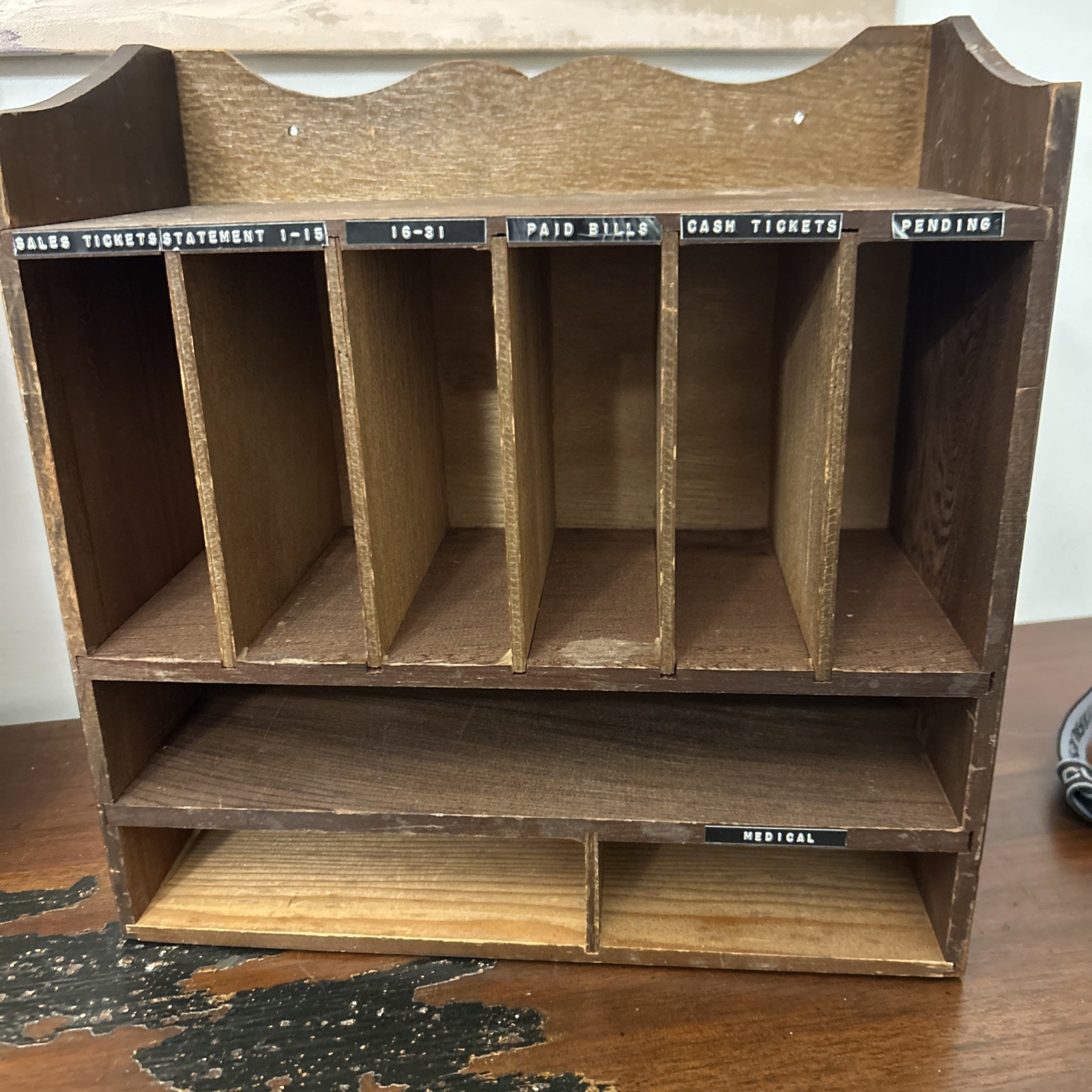 Vintage | Wooden Desktop Organizer |Drawer | Mail Slots | Freestanding | Hangble