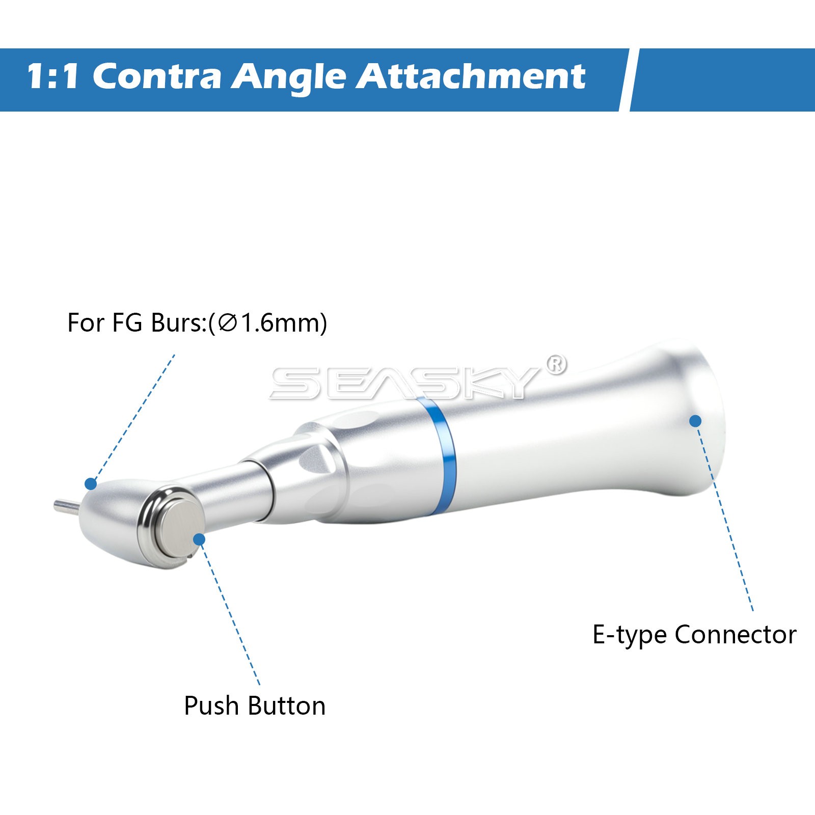SEASKY Dental Low Speed Contra Angle Handpiece Push Button Fit FG 1.6mm Bur PAG