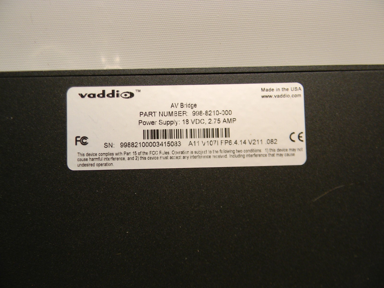 Vaddio AV Bridge Video & Audio HD Encoder Streamer 998-8210-000 w/ Power Supply