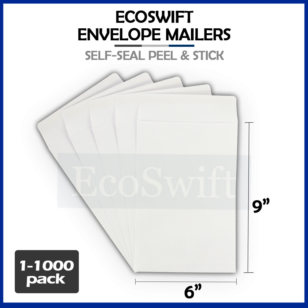 1-1000 «EcoSwift» White Self-Seal Catalog Kraft Paper Envelope 28 lb. 6″ x 9″