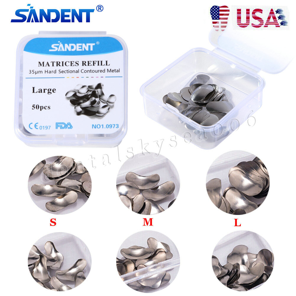 50Pcs Dental Matrices Bands Sectional Contoured Metal Matrix bands S/M/L