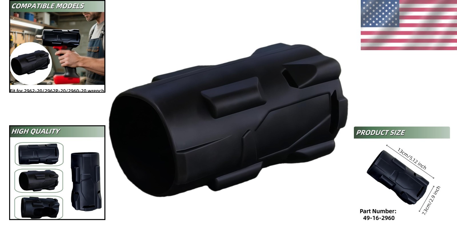 Durable Rubber Protective Boot for Mid-Torque Impact Wrench 2960-20, 2962-20
