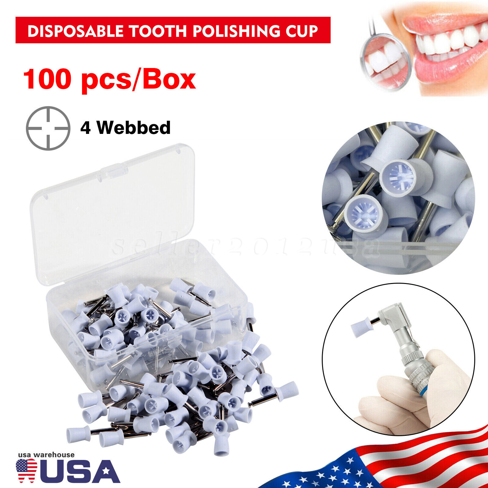 100pcs Dental Tooth Prophy Polishing Cups Latch Type Rubber Polish Polisher US
