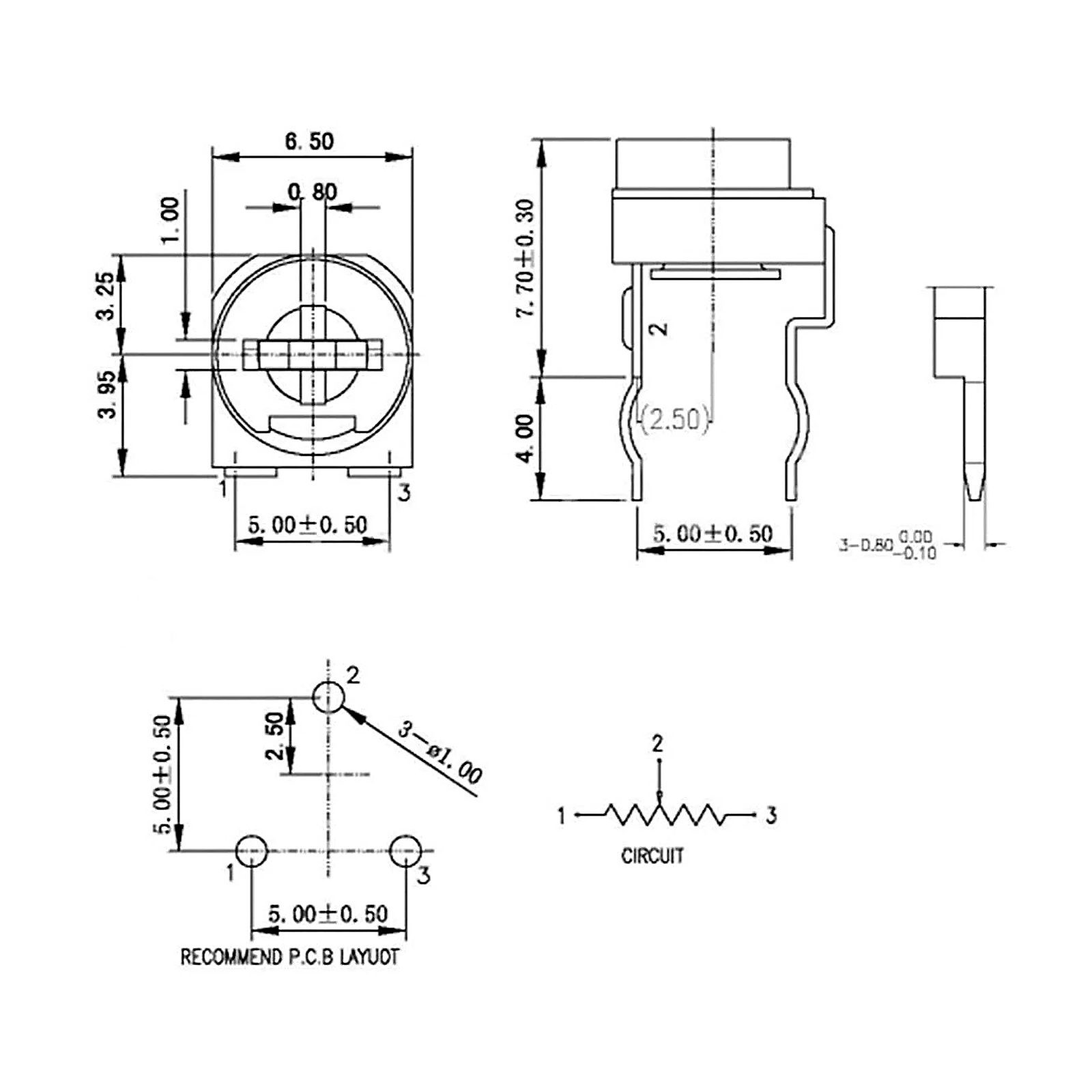 5 x 500 Ohm RM065 Trimmer Potentiometer – Single-Turn Top-Adjust Through-Hole