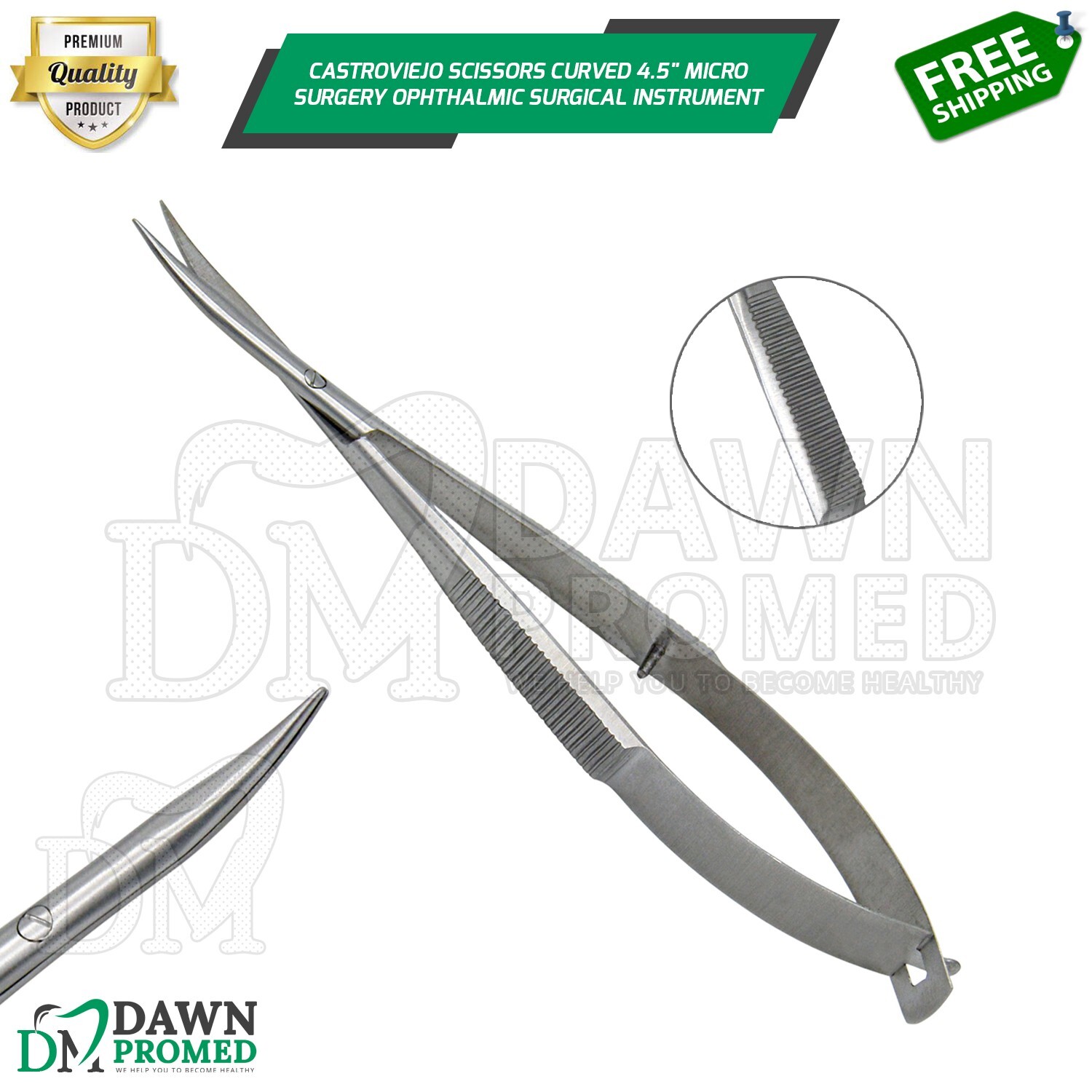Castroviejo Scissors Curved 4.5″ Micro Surgery Ophthalmic Surgical Instrument