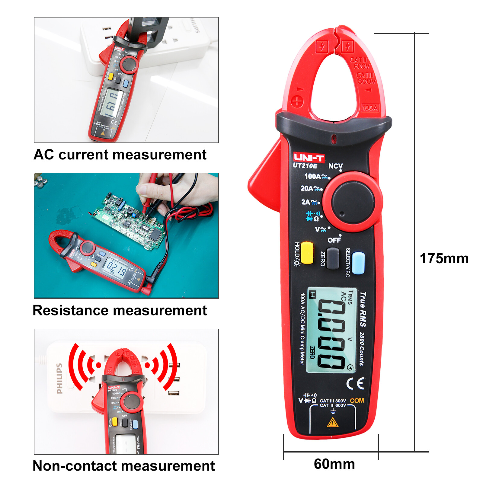 UNI-T UT210E Handheld Digital Clamp Meter True RMS AC/DC Voltage Current NCV