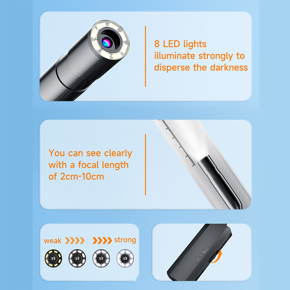 8LED Endoscope Inspection Camera Flexible Video Cam for iPhone iOS Android Phone