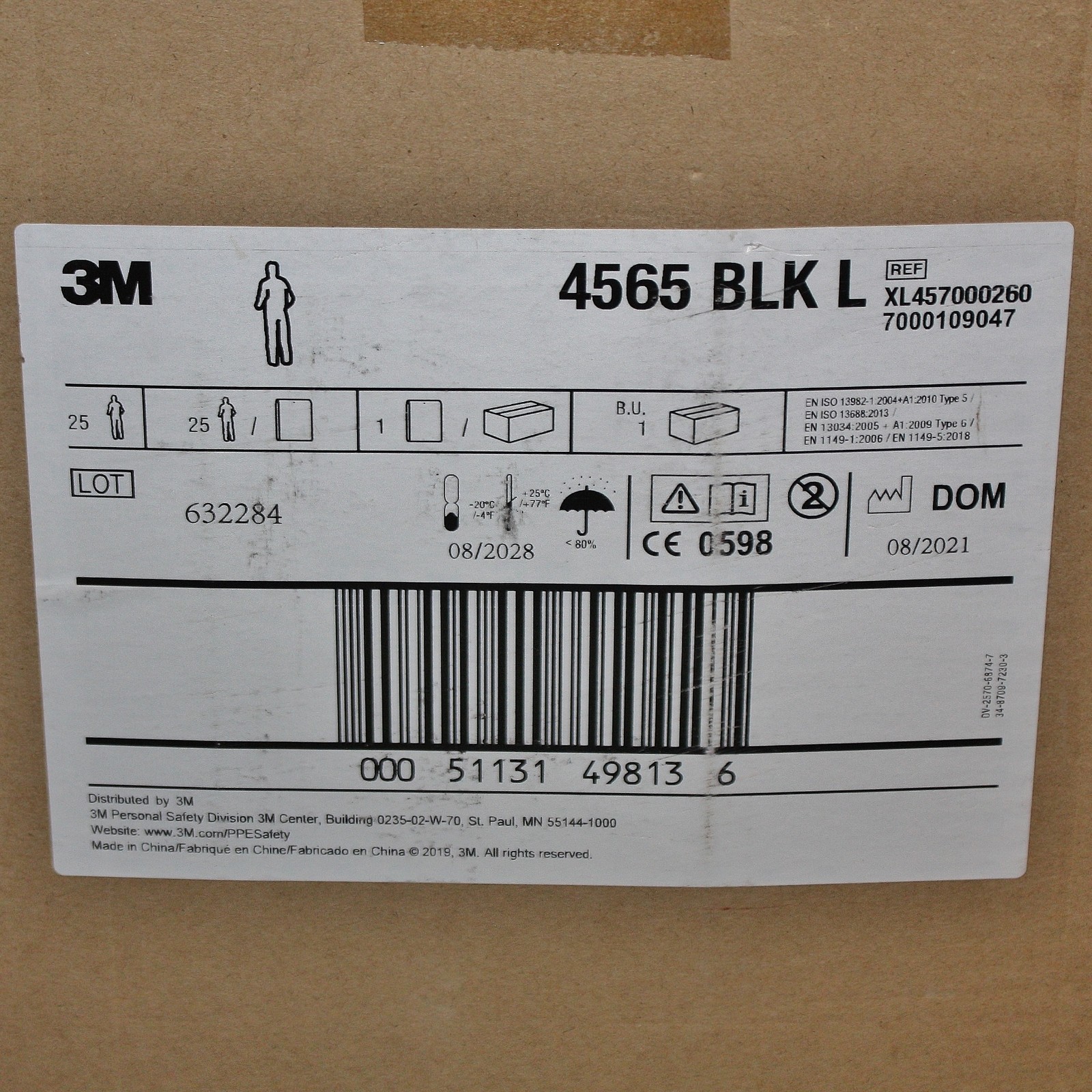 (25) 3M Disposable Coverall 4565-BLK-L, 7000109047, Large, Class ISO 1 & Above