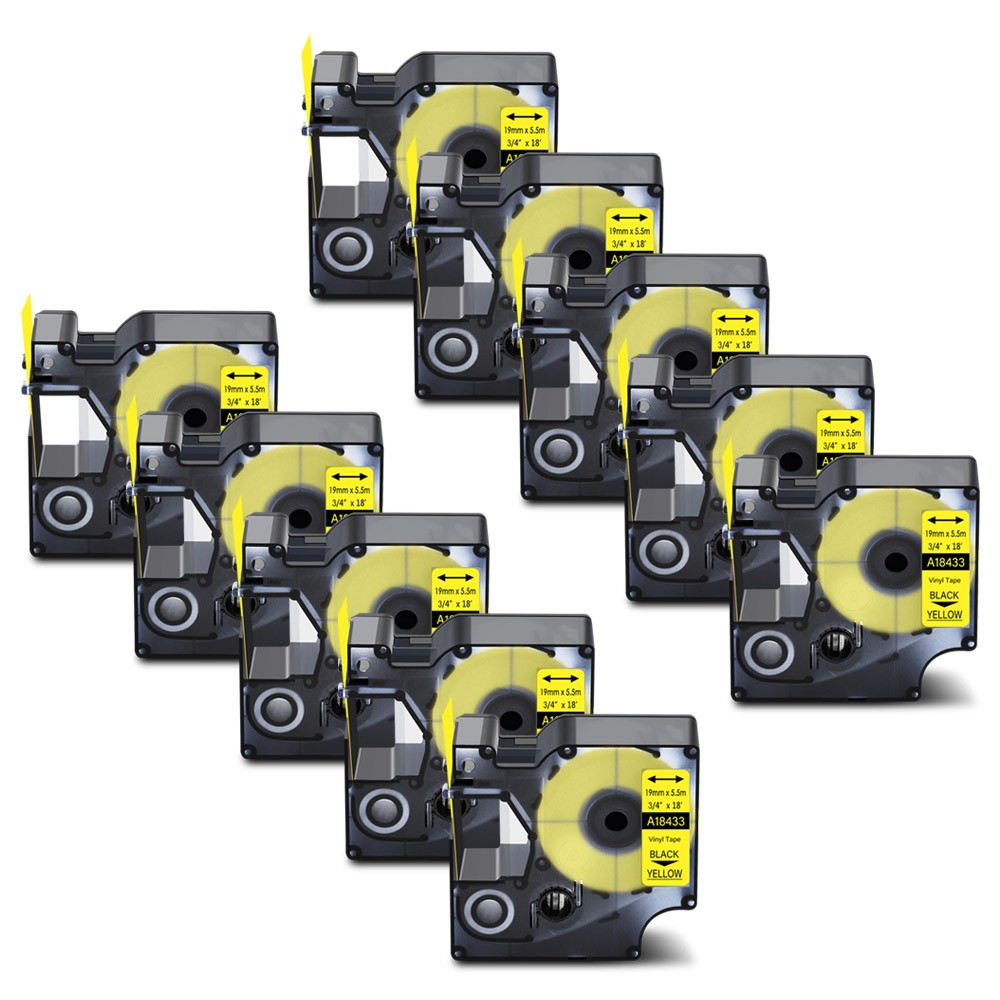 10PK 18433 Compatible DYMO Rhino 4200 Yellow IND Vinyl Label Tape 19mmx5.5m