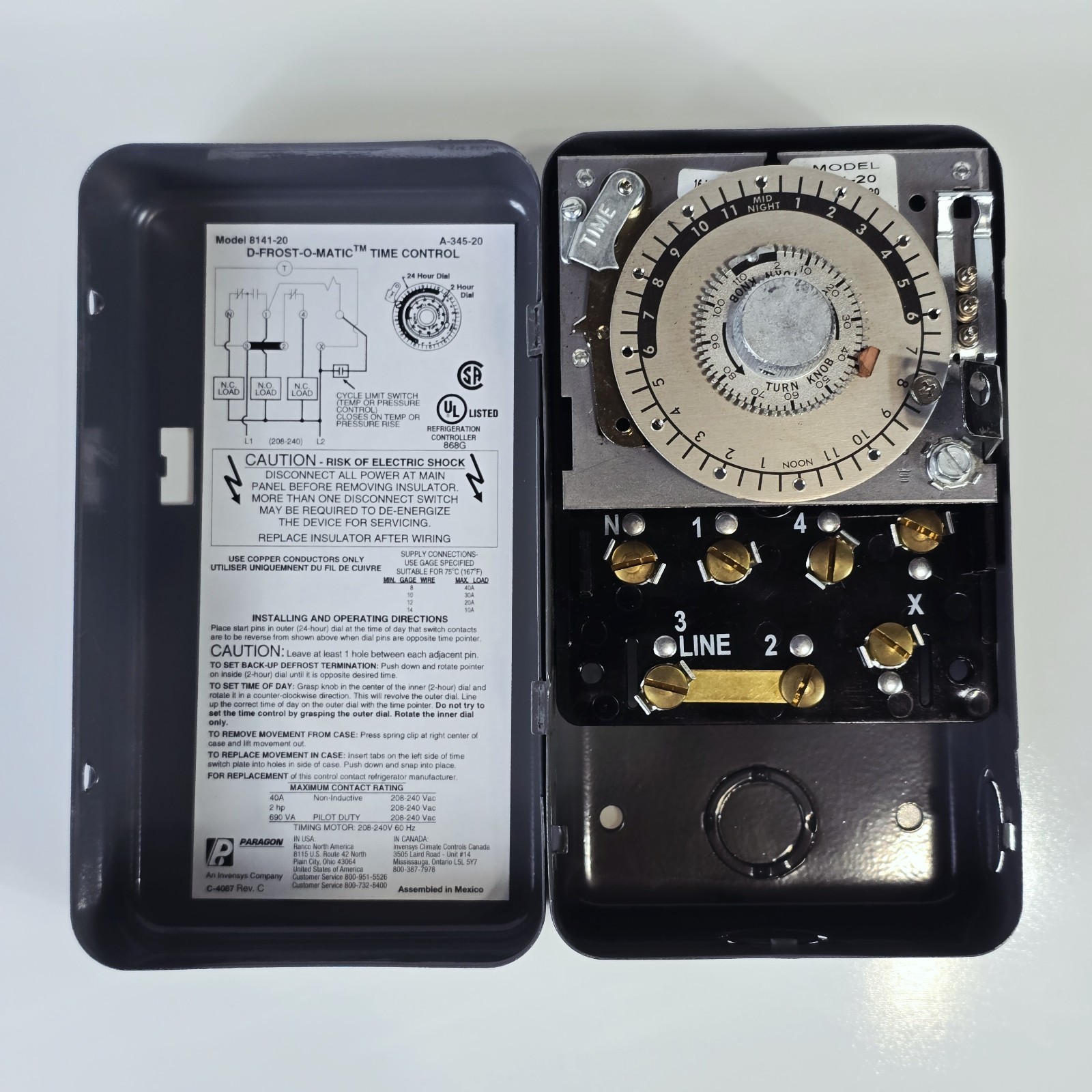 Paragon 8141-20 Mechanical Defrost Timer 208-240V 40A Robertshaw 8000 Series NOS