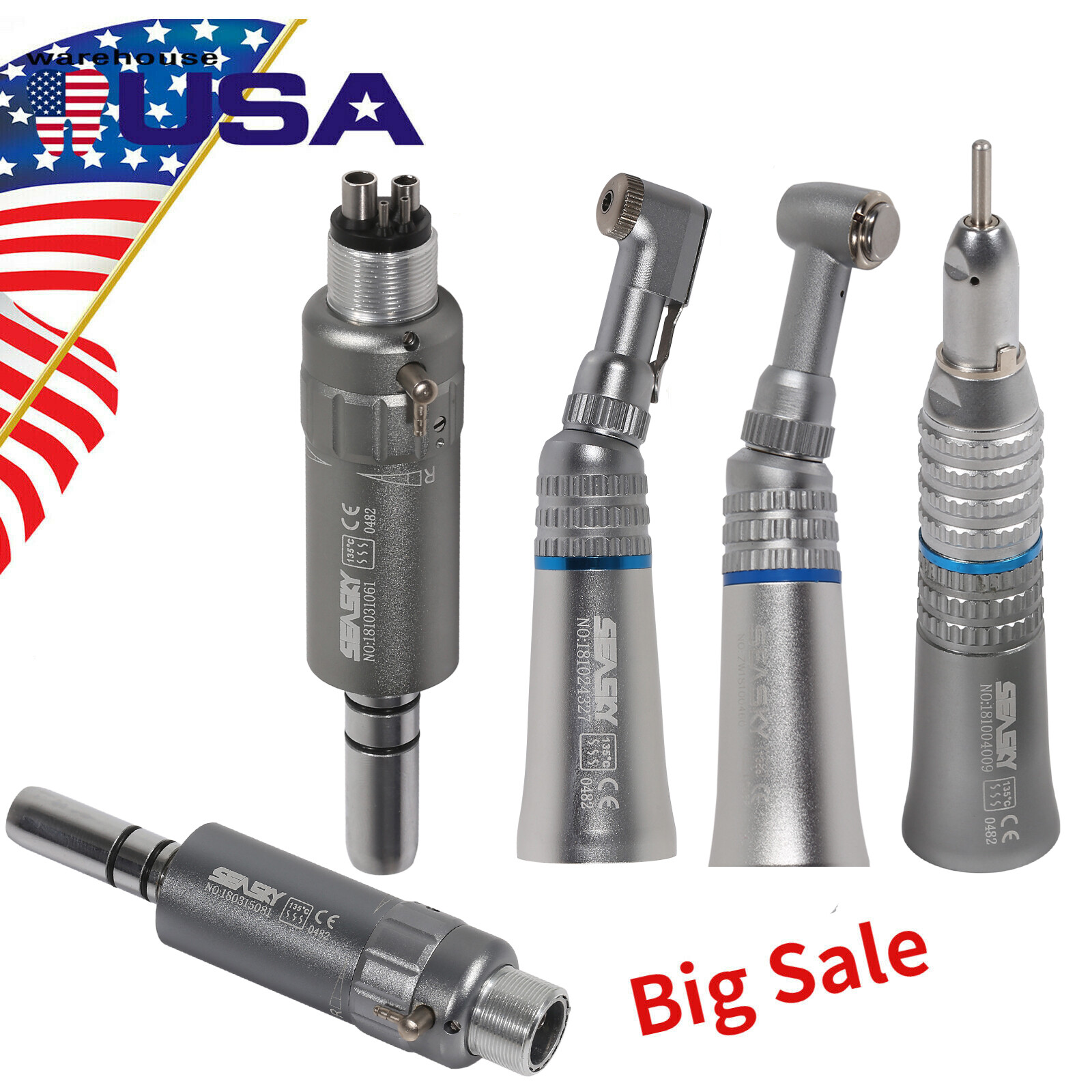 NSK Style Dental Low Speed Handpiece Straight Contra Angle Air Motor 1:1 Attach