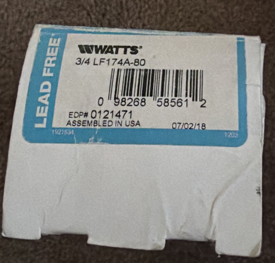 3/4″- WATTS- 174A-80lb M3 PRESSURE RELIEF VALVE SET PRESSURE 80lb-0121471-NEW