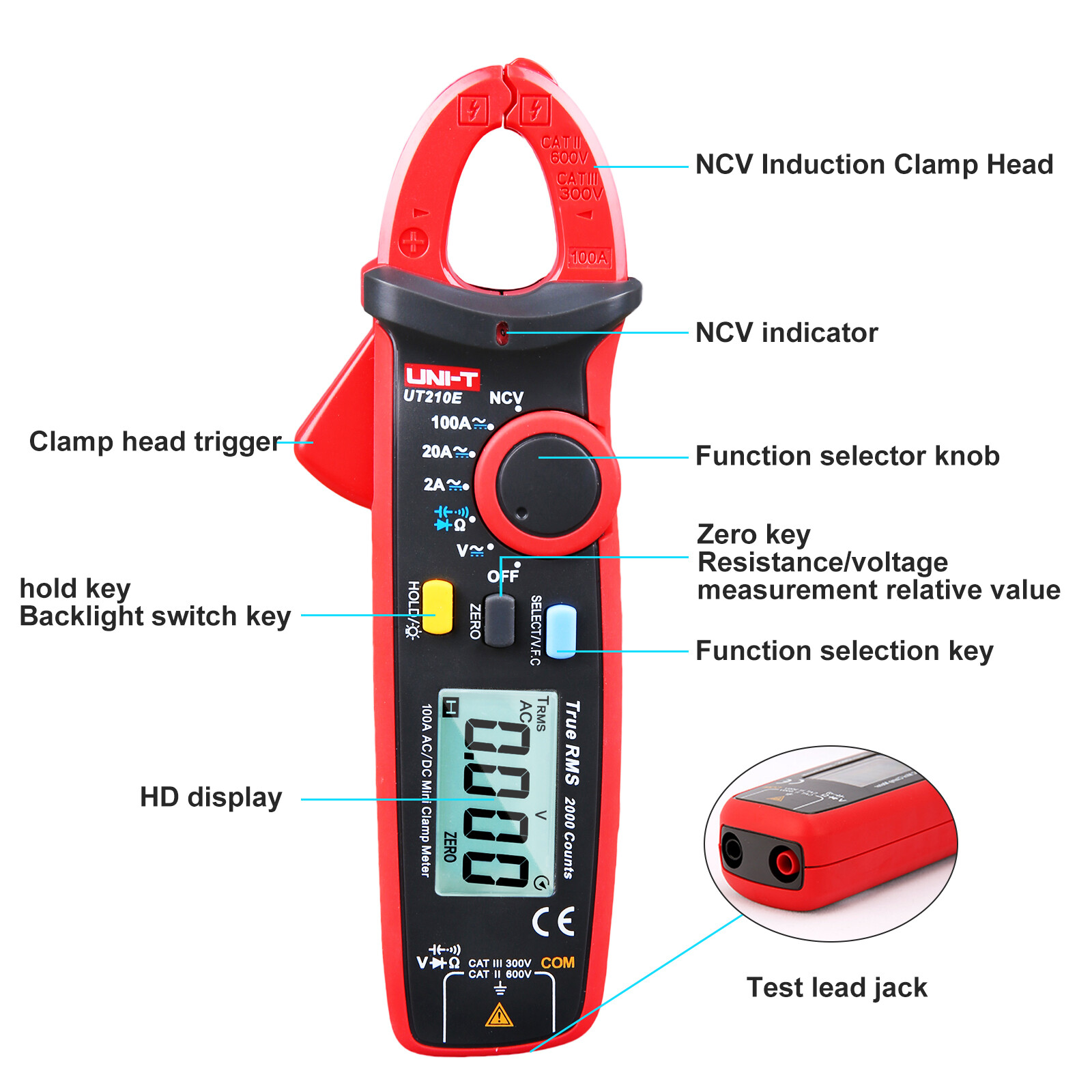 UNI-T UT210E Handheld Digital Clamp Meter True RMS AC/DC Voltage Current NCV
