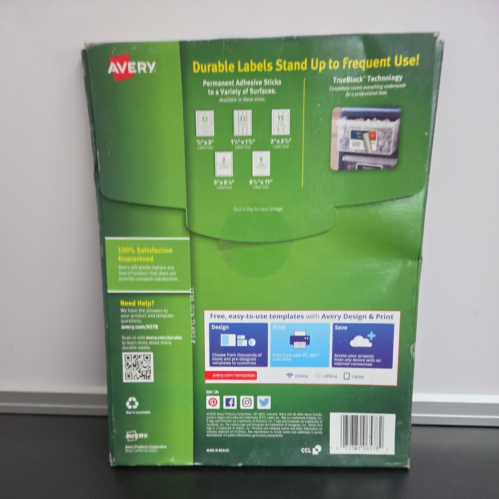 Avery Dennison 6578 Laser 750 Labels Permanent Durable Id Label – 2″x 2 5/8″