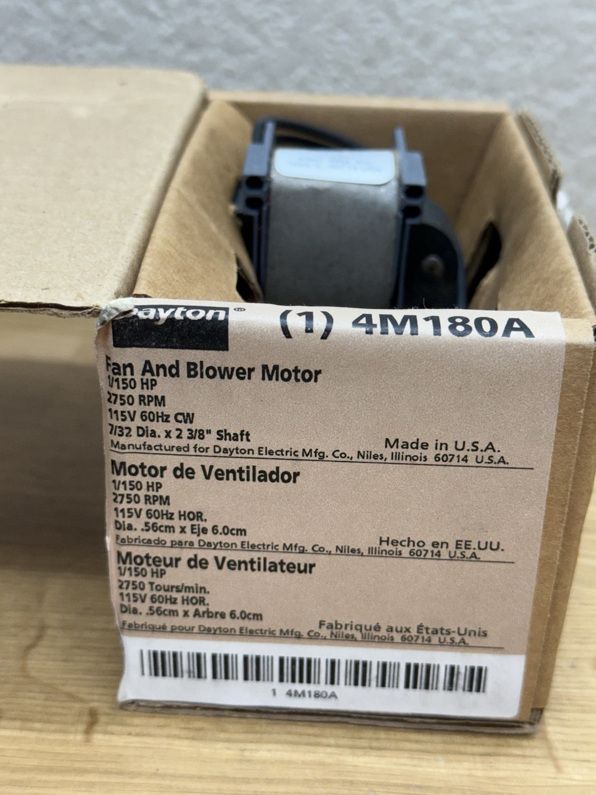 Dayton 1/150 HP 2075 RPM 115 Volt CW 7/32″ X 2 3/8″ Shaft B Fan Blower Motor NIB