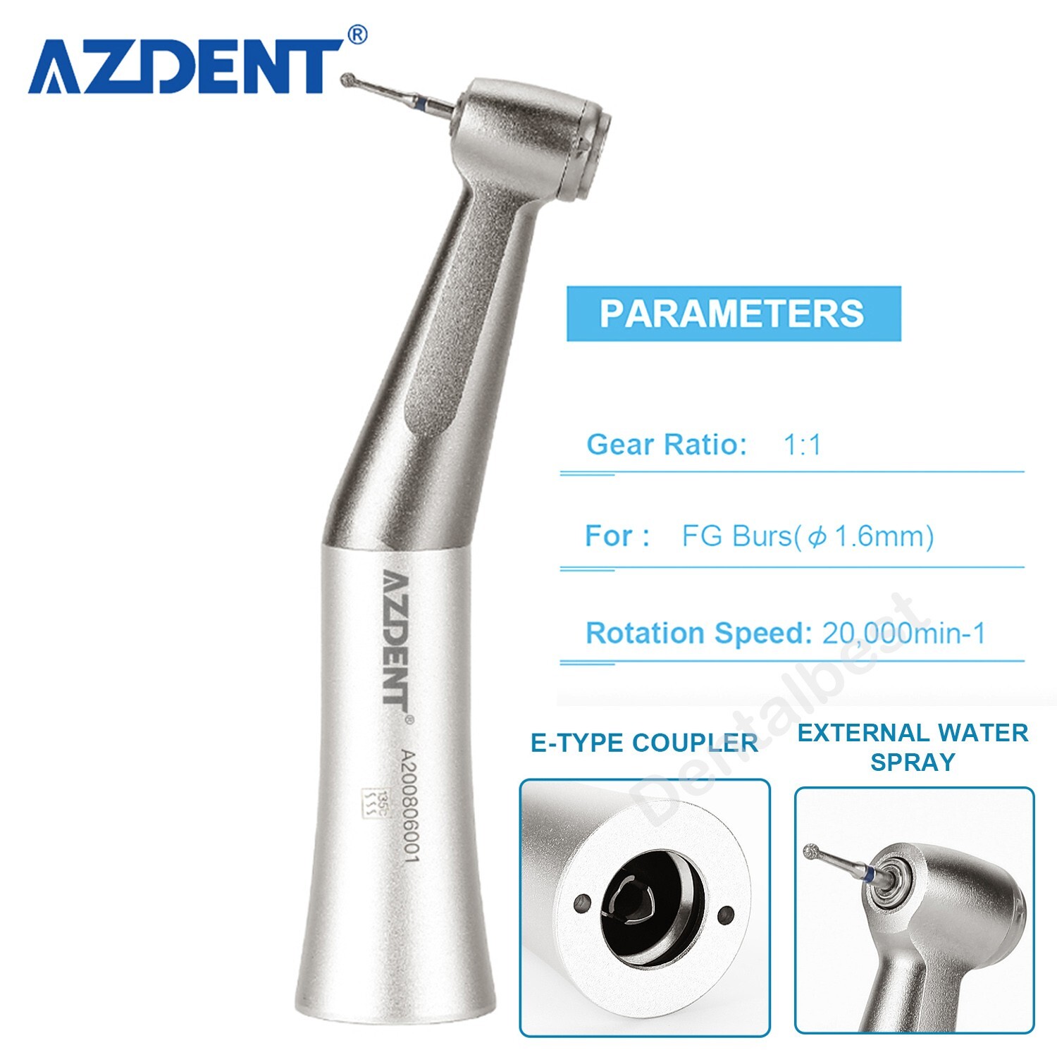 AZDENT Dental Slow Speed Contra Angle Handpiece 1.6mm Friction Grip Push Button