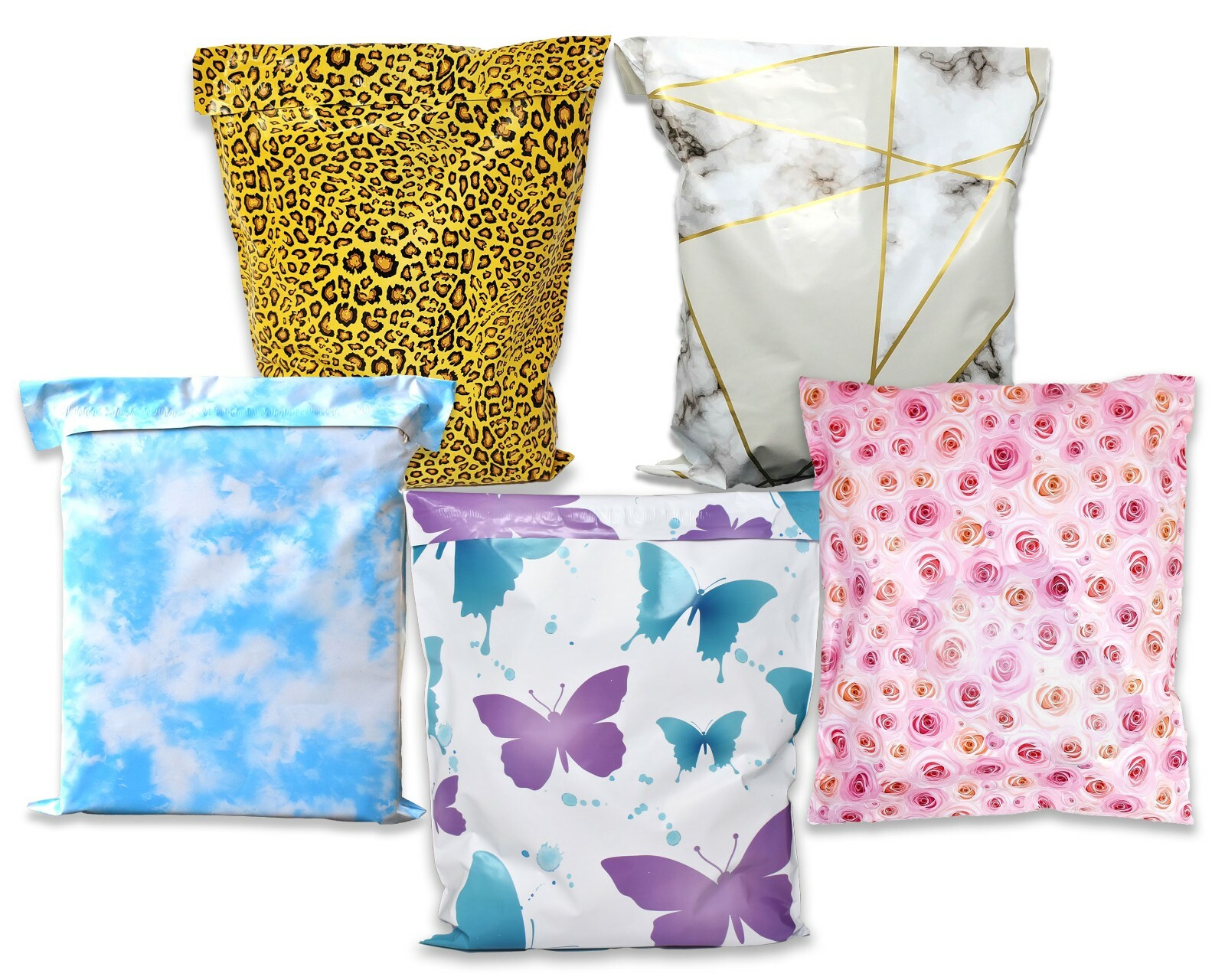14×17 Leopard, Cloud, Marble, Roses, Butterfly 5 Designer Poly Shipping Mailers!