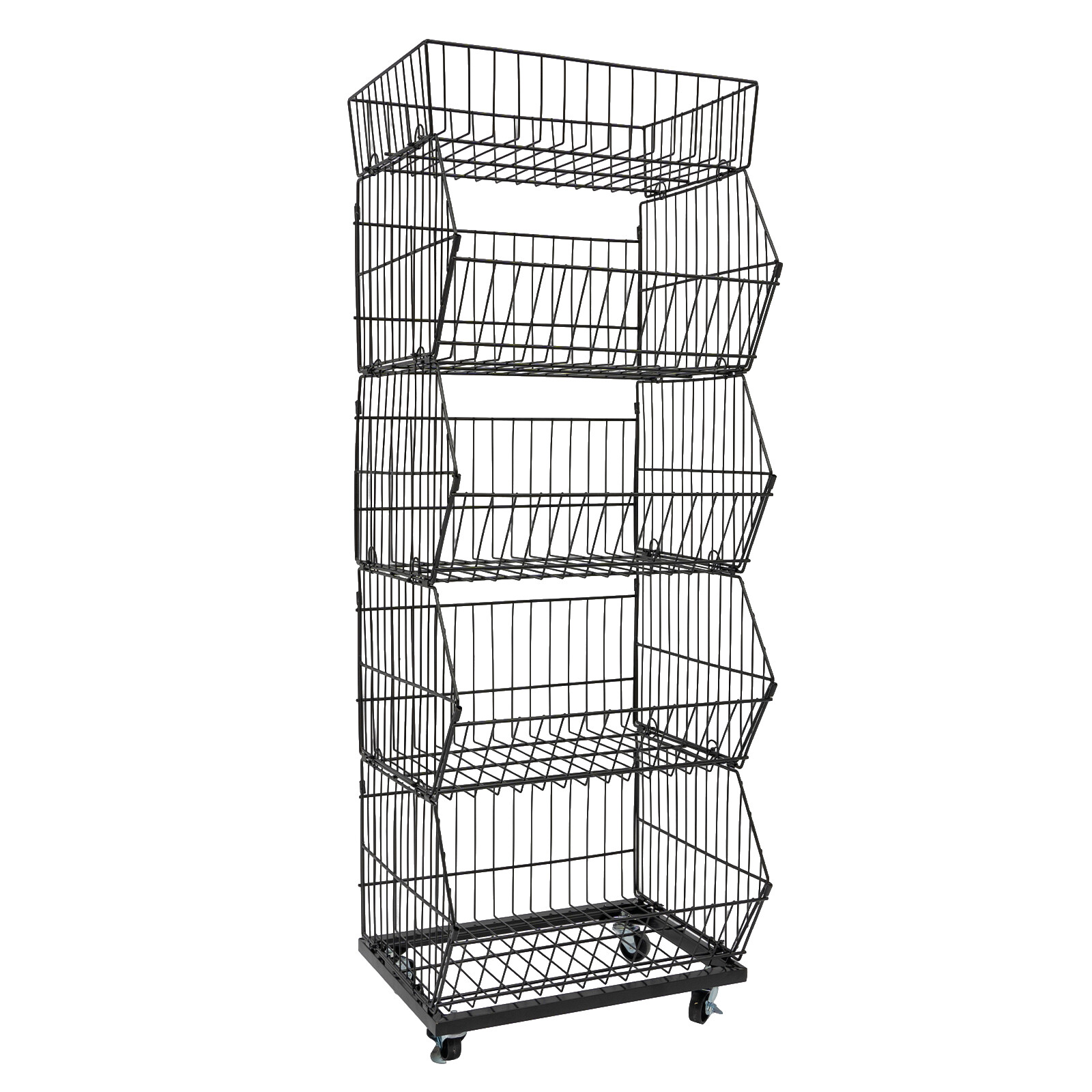 Movable Merchandise Display Rack Steel Retail Storage Basket Rack 5-Tiers Black