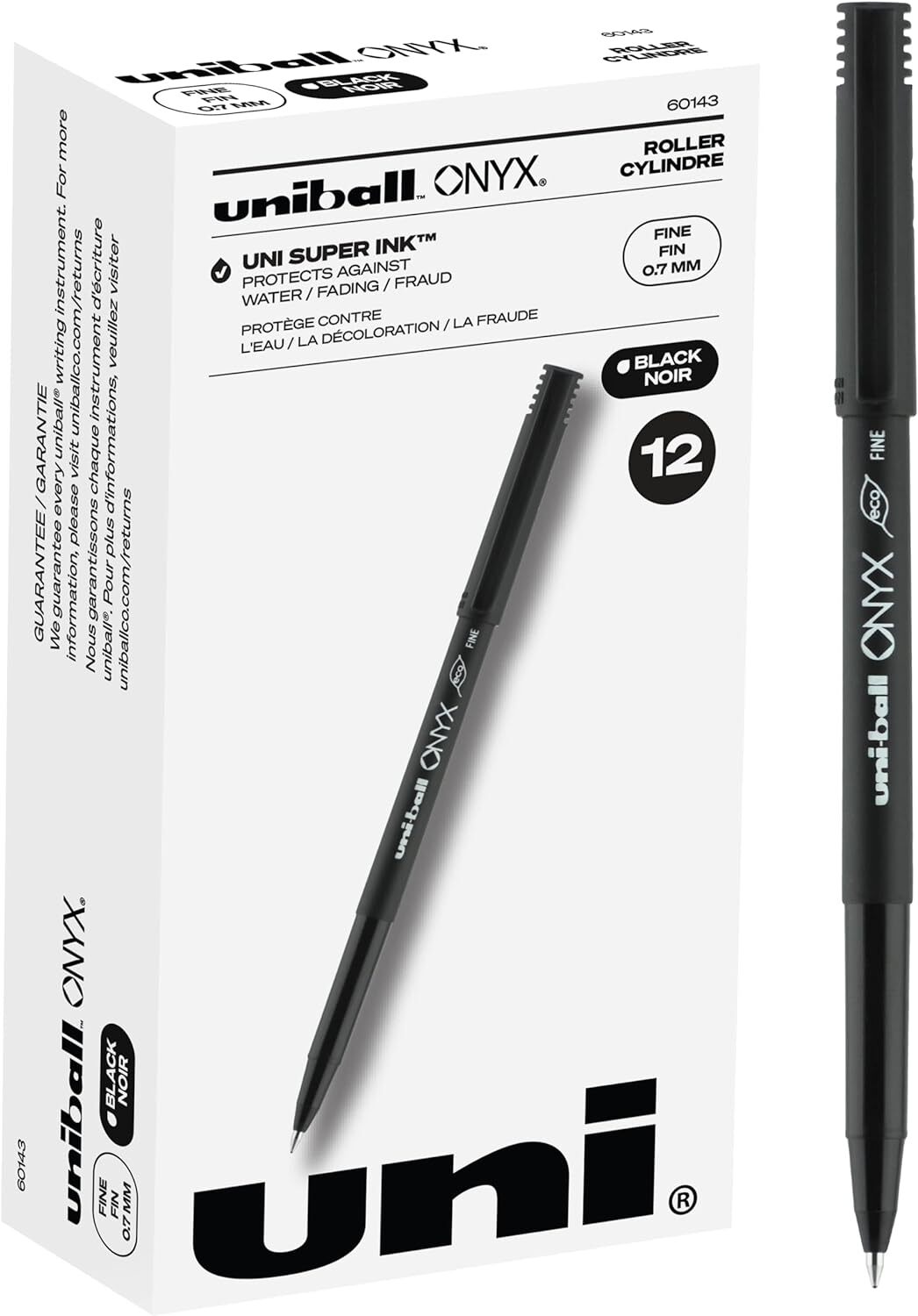 uni-ball ONYX Rollerball Pen, Fine Point (0.7mm), Black, 12 Count