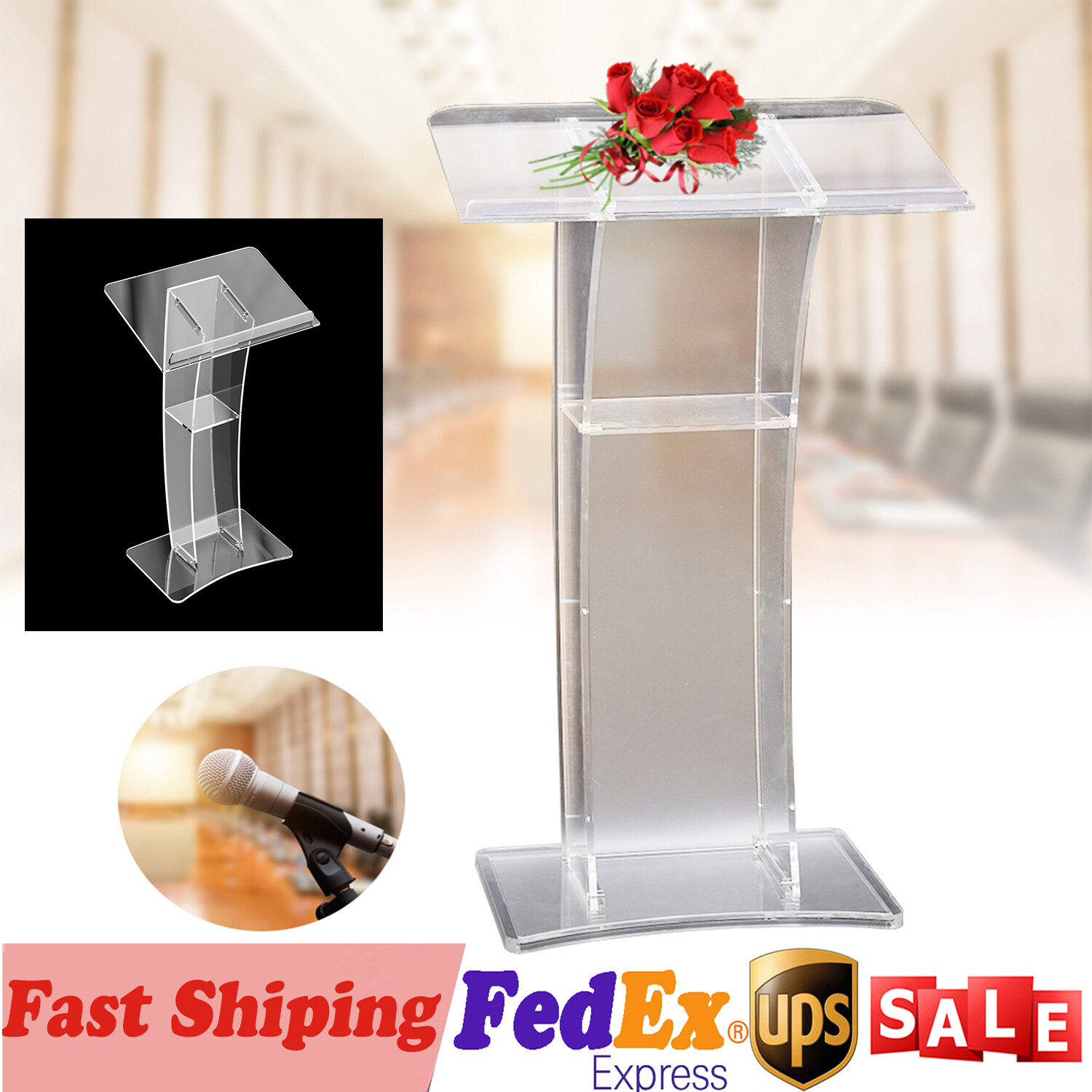 Acrylic Clear Podium Plexiglass Pulpit School Conference Church Curve Lectern