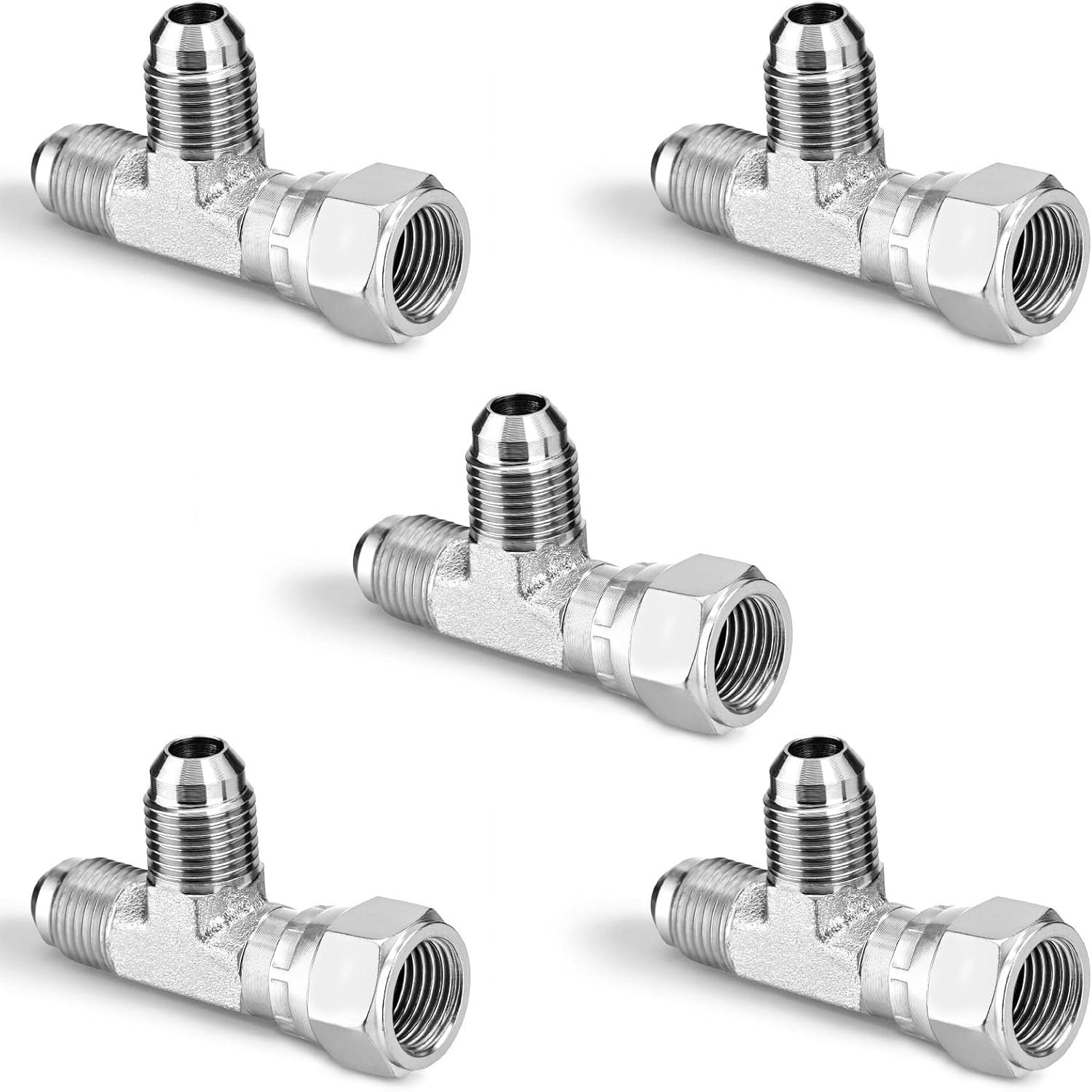 5 Pack JIC 37° Hydraulic Tee 3/8″ Female Swivel x 3/8″ Male x 3/8″ Male Fitting