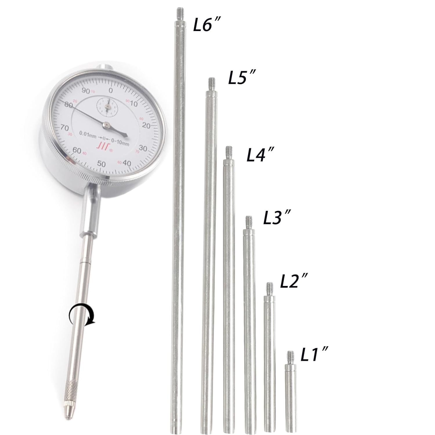 6pcs Dial Indicator Extension Stem Rod, 1″,2″,3″,4″,5″,6″,Electrical Digital