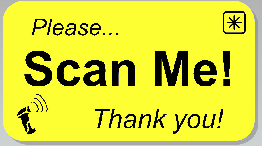 SCAN ME Sticker Label (Please Thank You) 2.25″ L x 1.25″ H Rectangle YELLOW