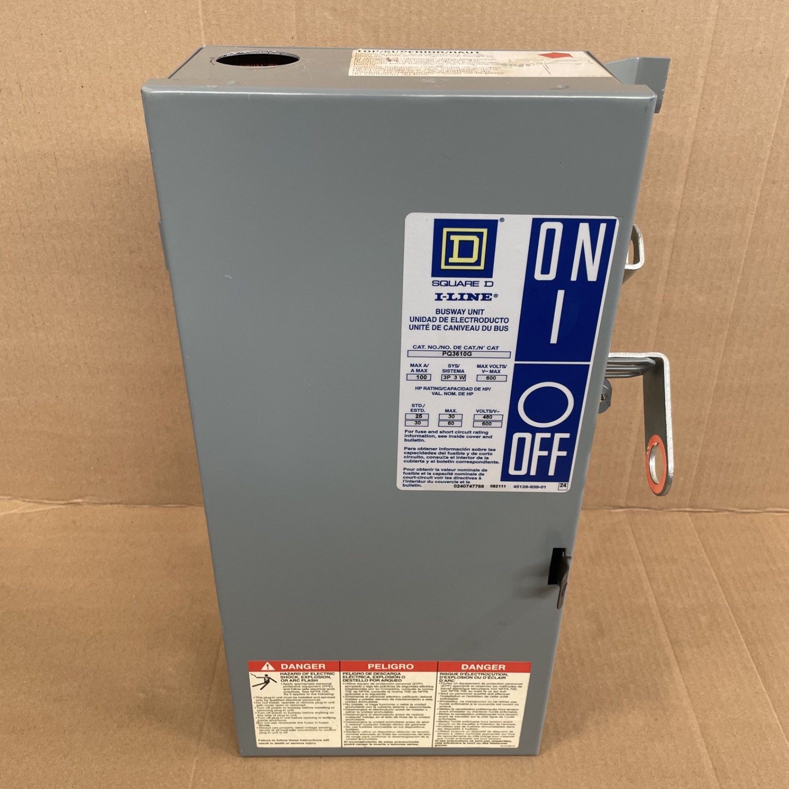 Square D PQ3610G I-Line Busway Switch Bus Plug 100 Amp 3P 3W 600V