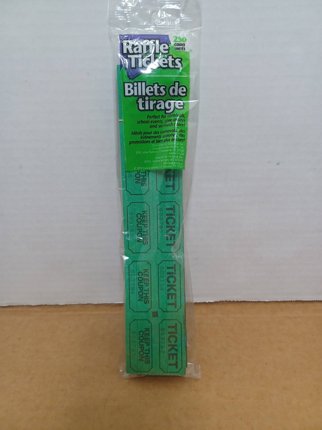 New Raffle Tickets 250 Count 50/50 Carnival Give-Aways* Fun Events Green