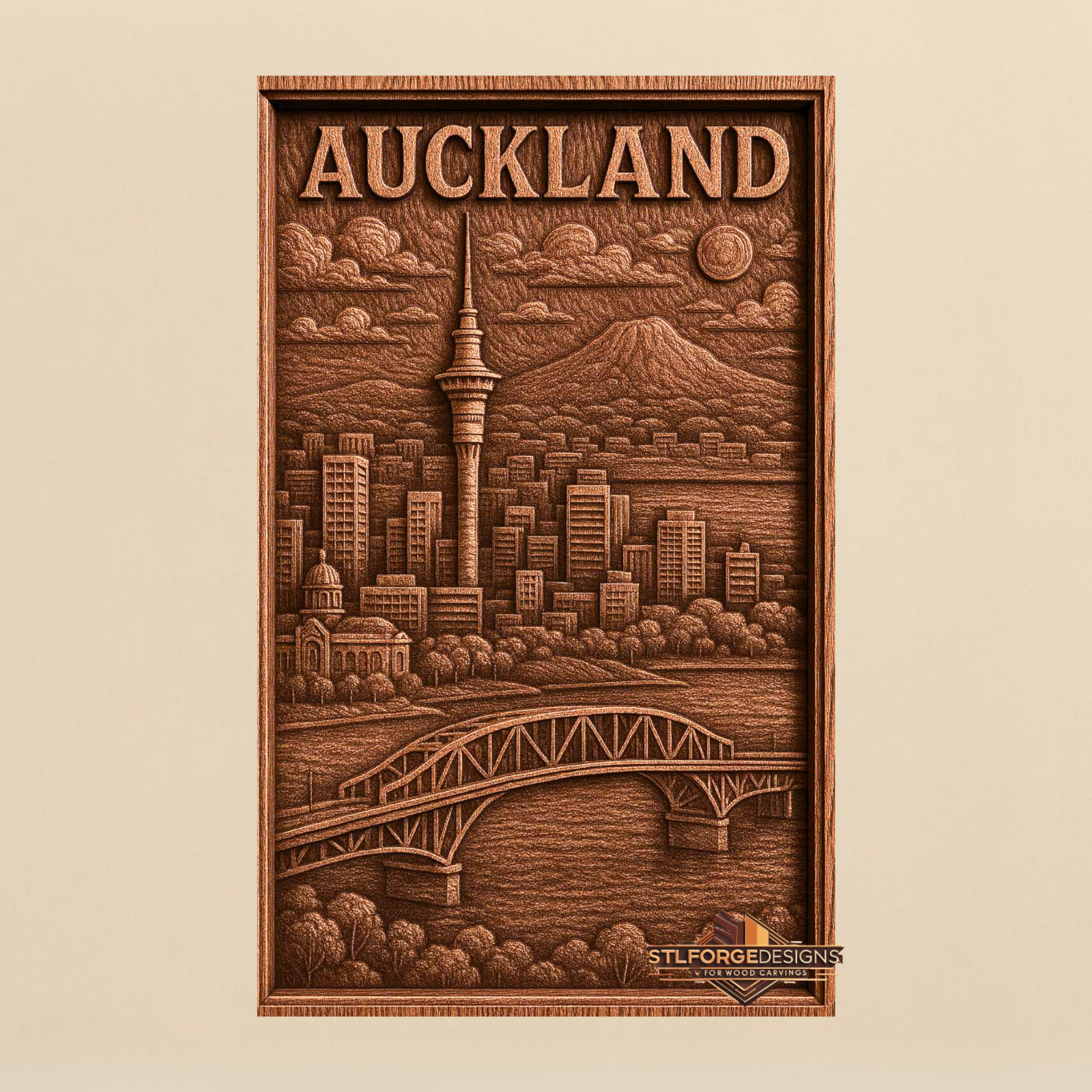 Auckland STL File for CNC Router – New Zealand City Skyline 3D Relief Wall Art M
