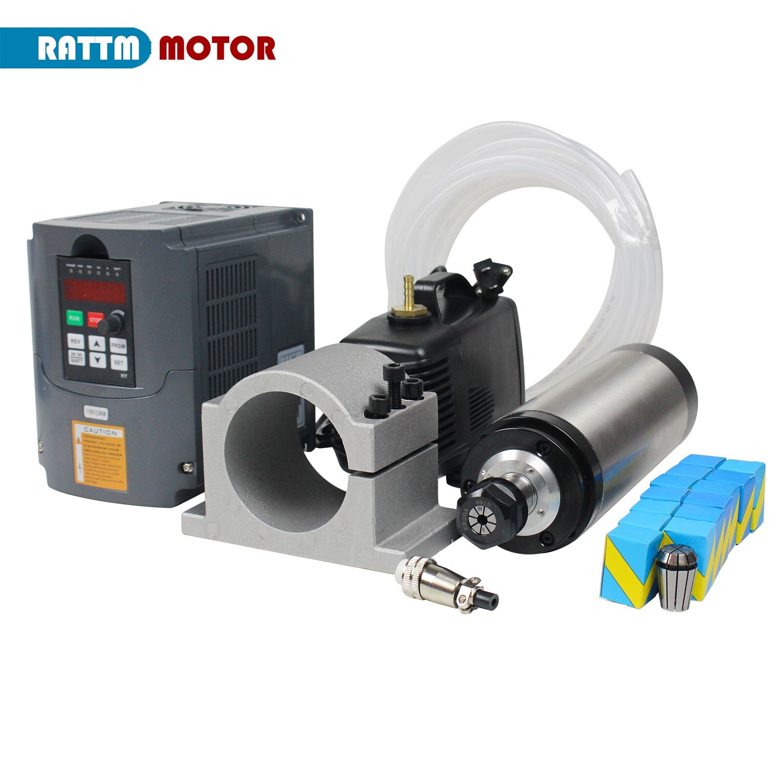 ◤US◢ 2.2KW Water cooling spindle motor 110V+2.2KW Inverter VFD 110V+Pump+Collet