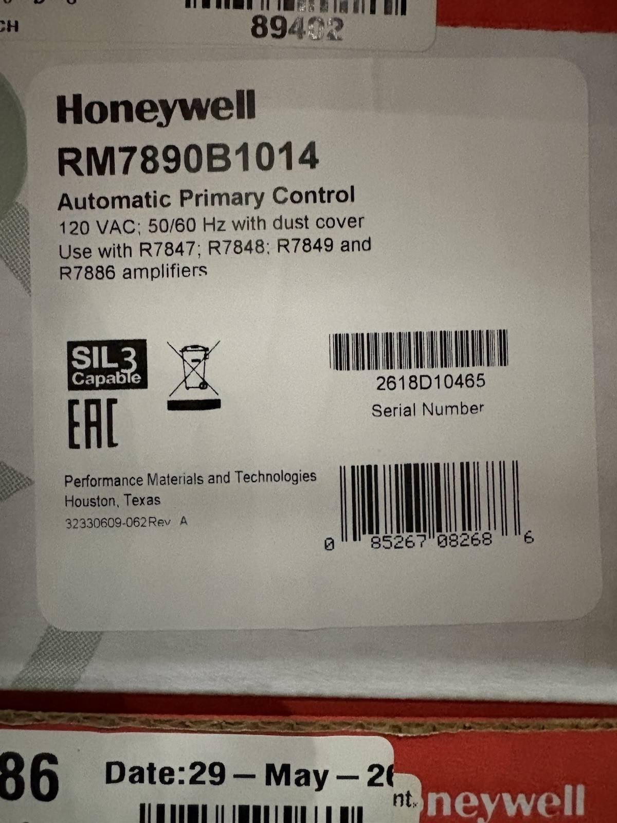 Honeywell RM7890B1014 Burner Controller