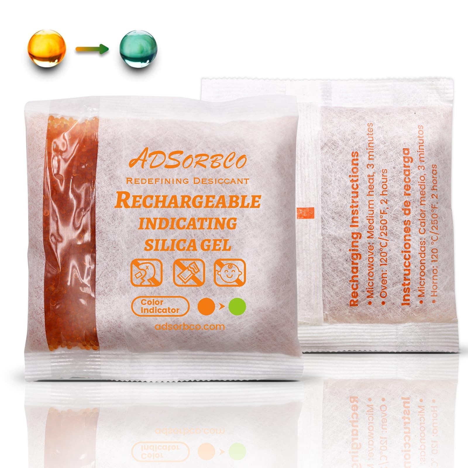 (200 Gram 2 Packages) Adsorbco Rechargeable Silica Gel Packets