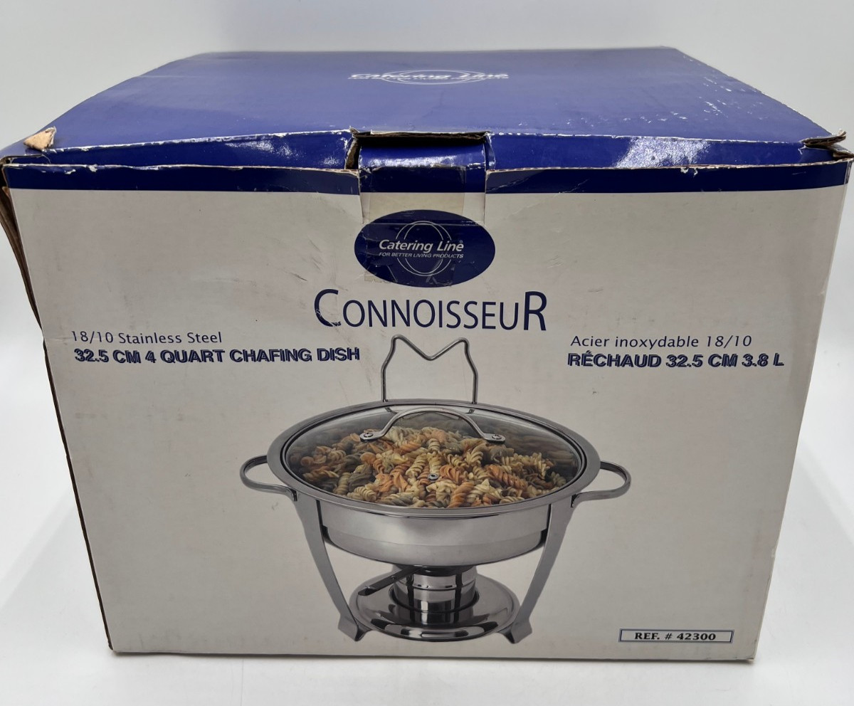 New Catering Line Connoisseur 4 Qt Chafing Dish Set 18/10 Stainless Steel Glass