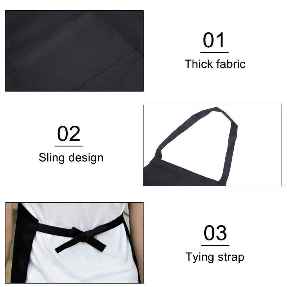 1-100X Unisex Black Bib Aprons with 2 Pockets for Chef Waiter Kitchen Restaurant