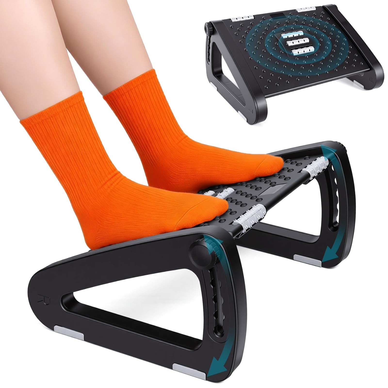 Ergonomic Under Desk Foot Rest – Adjustable Foot Stool with Roller Massager for