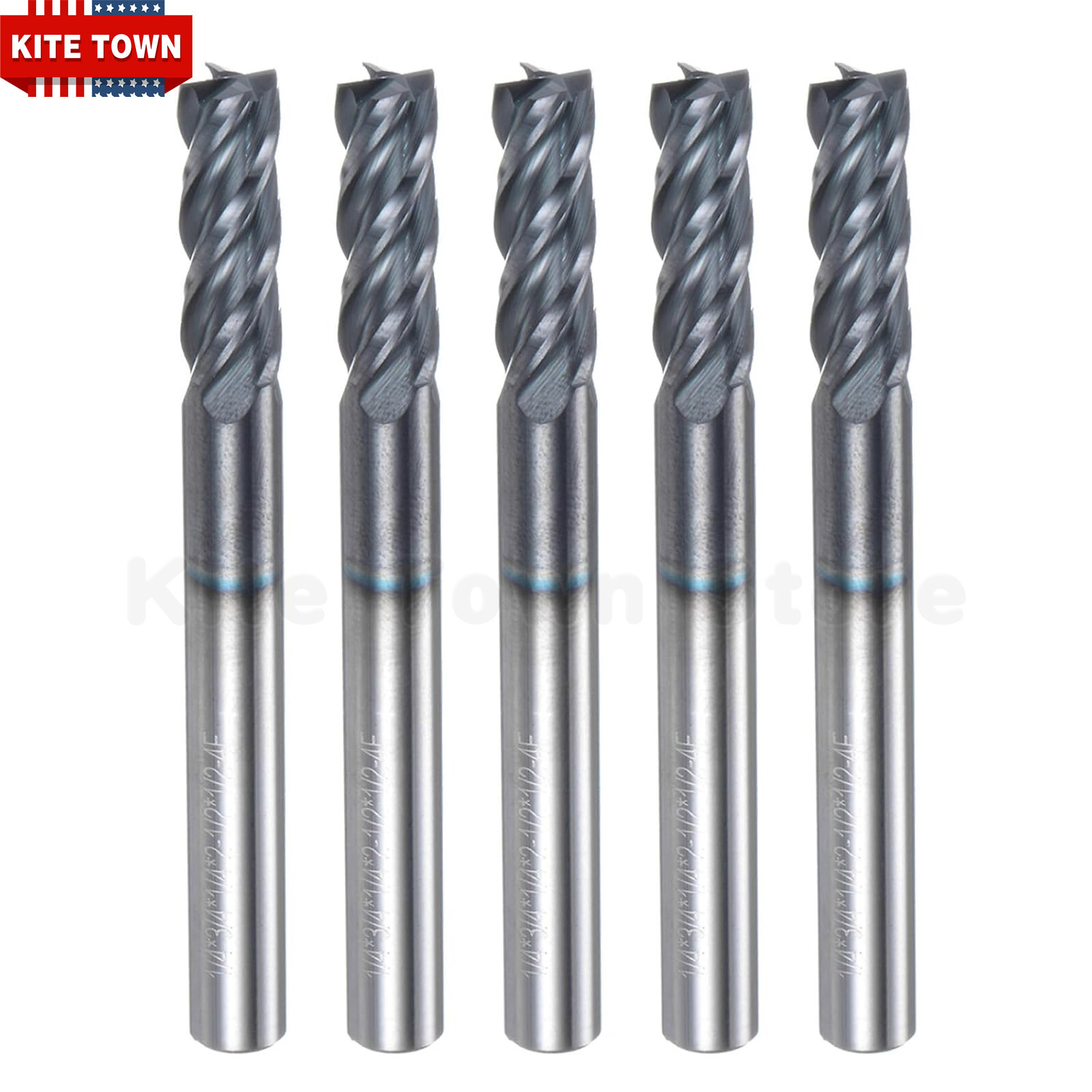 5Pcs 4-Flute 1/4″ x 3/4″ x 2-1/2″ Solid Carbide End Mills AlTiN Coated CNC Bit