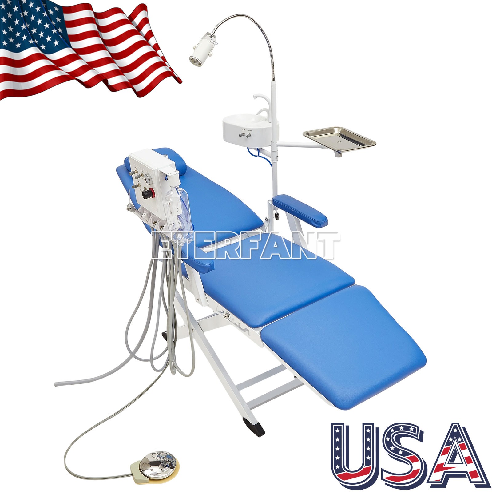 ENTERFANT Portable Dental Chair Mobile Exam Folding Silla LED Light Lamp+Tray