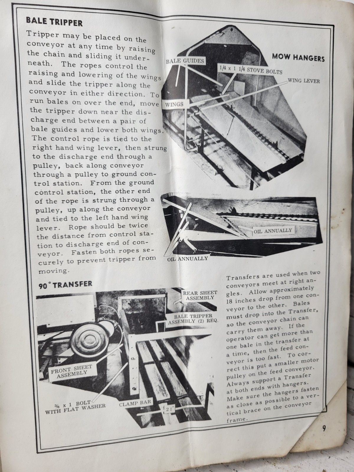 Bale Conveyor Model E-50 Operators Manual Set Up And Parts Lakeside Vintage