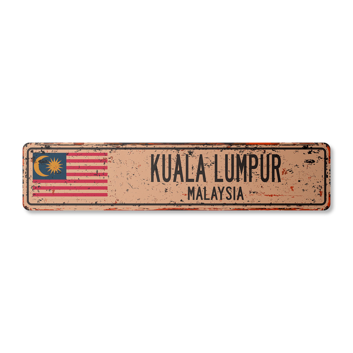 KUALA LUMPUR MALAYSIA Vintage Street Sign Malaysian flag city country rustic