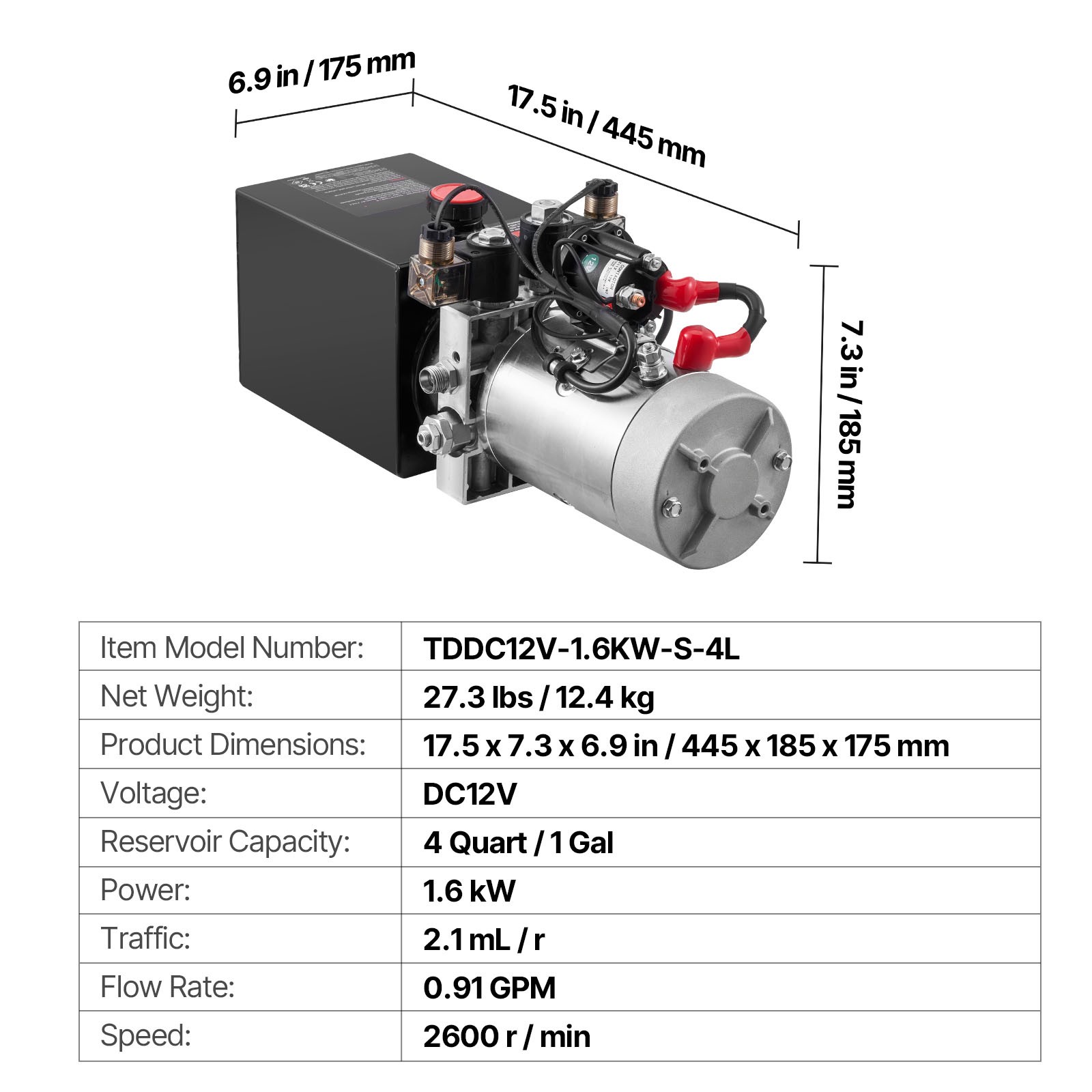 Uimoso 4 Quart Double Acting Hydraulic Pump Power Unit Pack DC 12V 22MPA SAE#6
