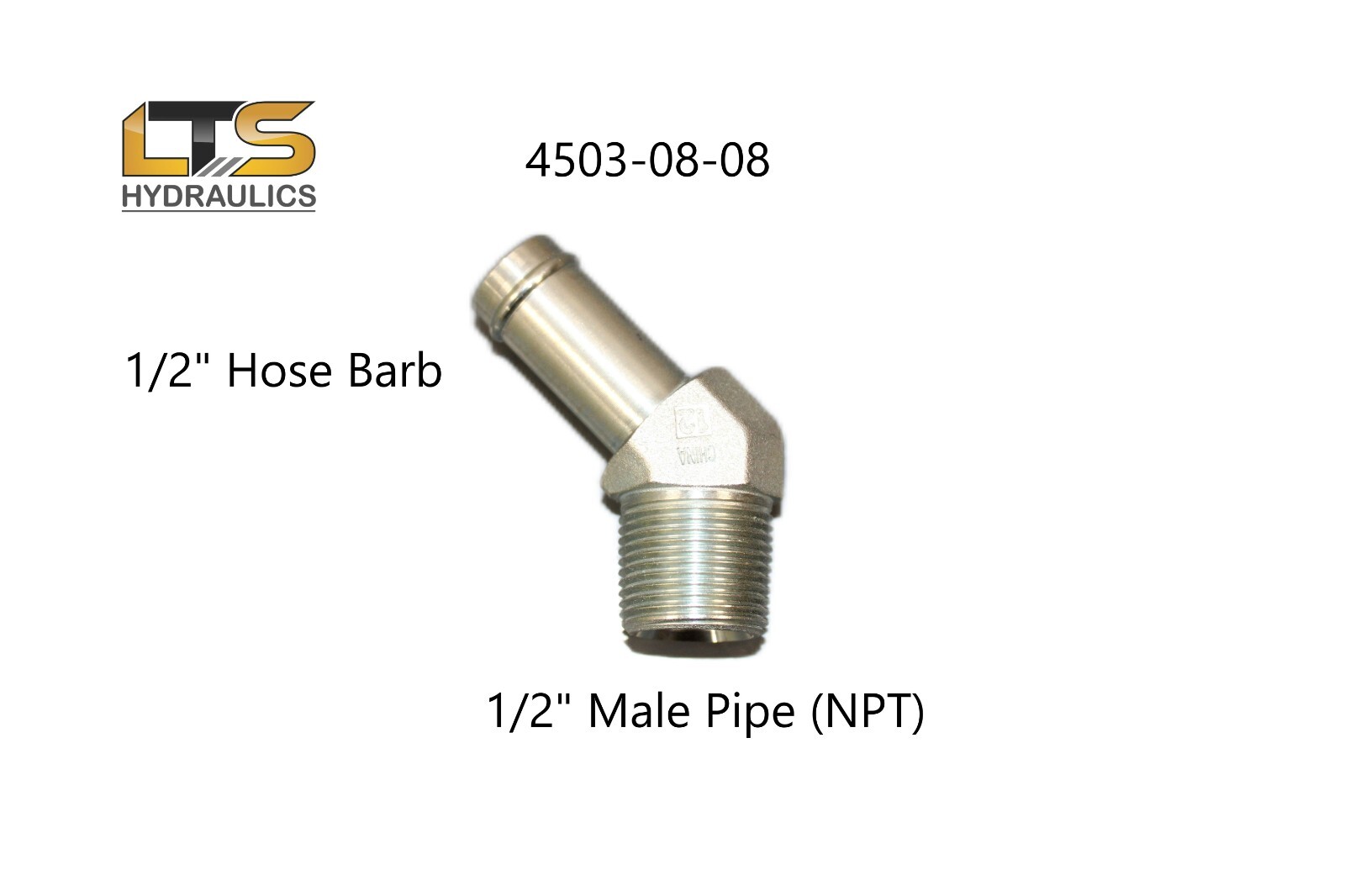 1/2″ Beaded Hose Barb x 1/2″ Male Pipe NPT 45° Steel Adapter 4503-08-08