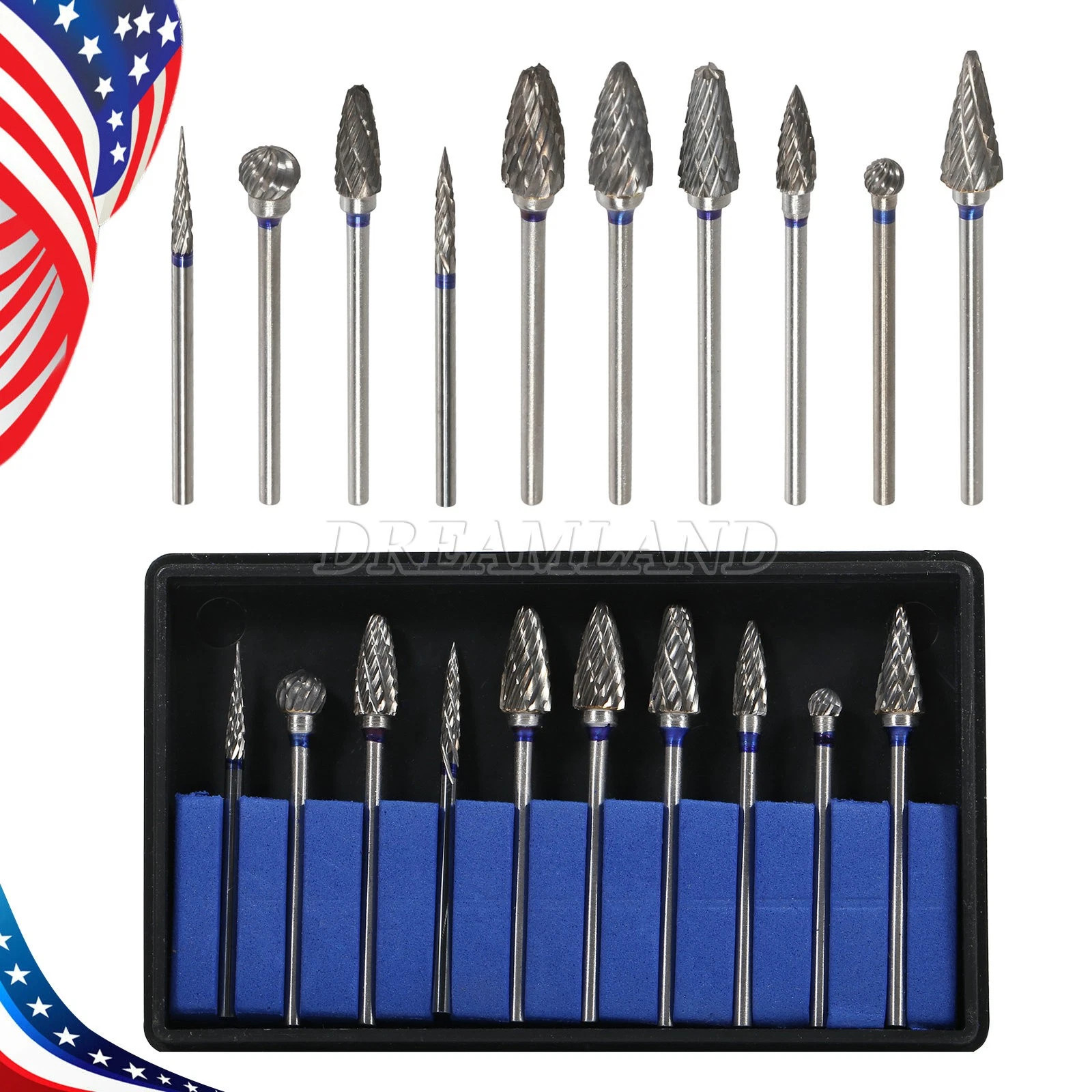 10Pcs Dental Lab Polishing Bur Drills Tungsten Steel Carbide Burs 2.35MM HP
