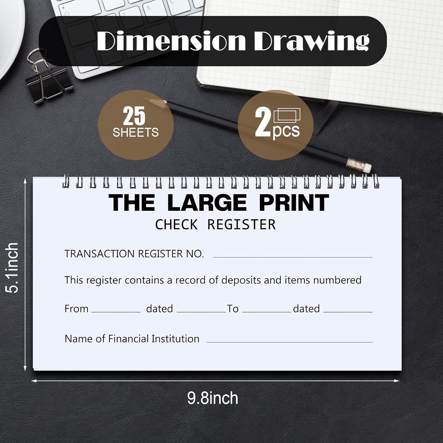 50 Sheets Large Print Check Register Set for Personal Finances – 2 Packs
