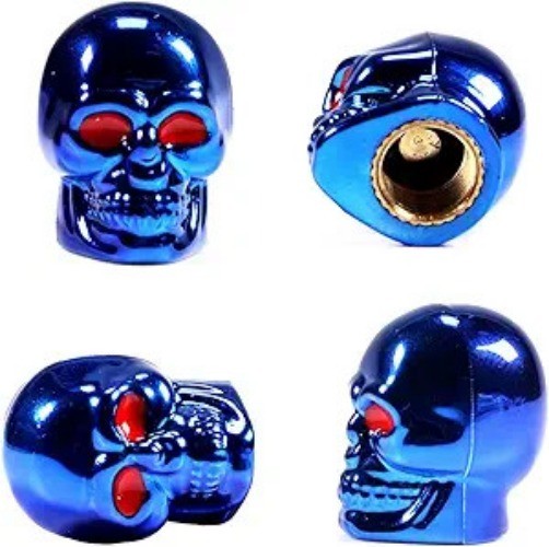 Skull Style Tire Valve Stem Caps Antirust Copper Core, Red Eyes wi Color: Blue